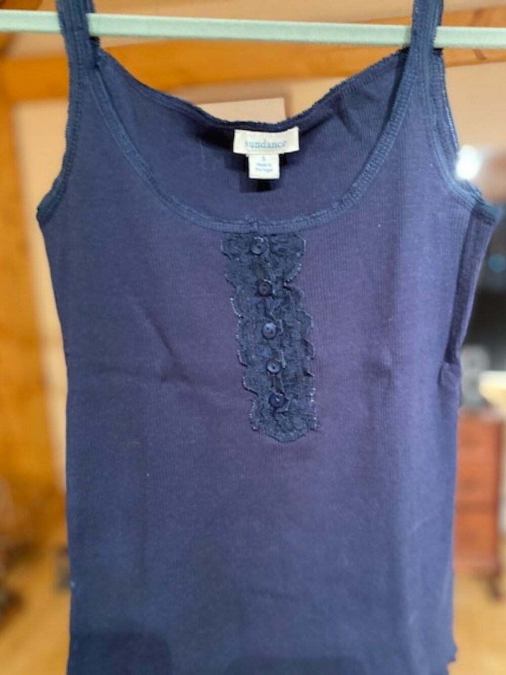 Sundance Blue Ribbed Henley Ruffled Tank Top Sz S excellent clean ready to wear